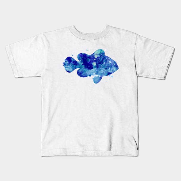 Blue Clown Fish Watercolor Painting Kids T-Shirt by Miao Miao Design